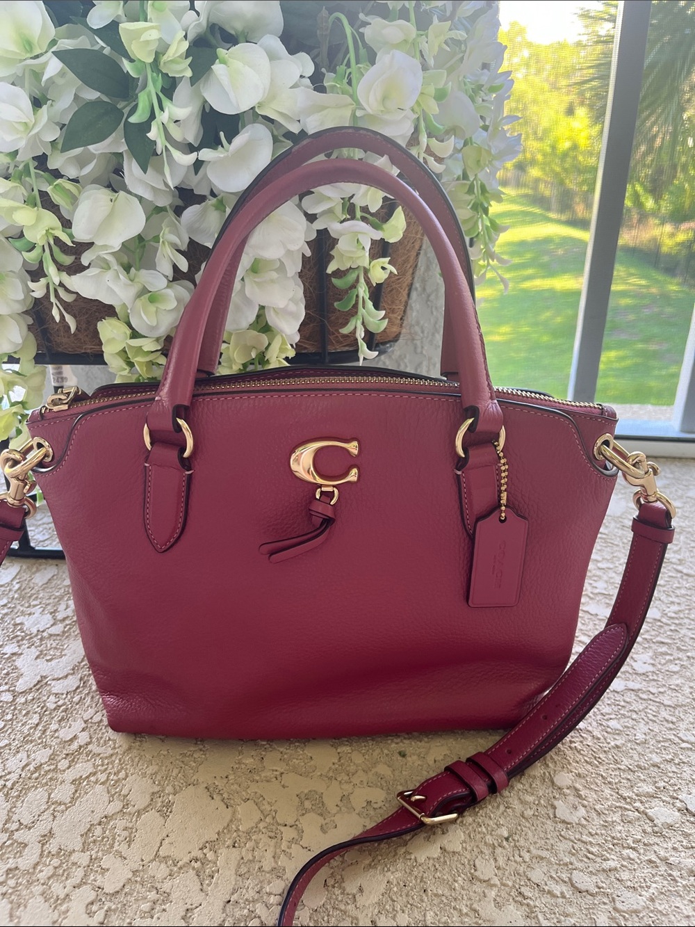 Coach Leather Remi Satchel in Deep Rose with Gold Hardware